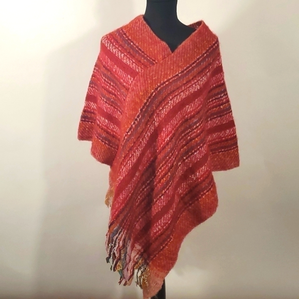 Stunning Orange OSFM Poncho Shawl – The Perfect Layer!